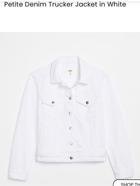 Petite Denim Trucker Jacket - White Ann Taylor LOFT Rivete Petite Small PS NWT
